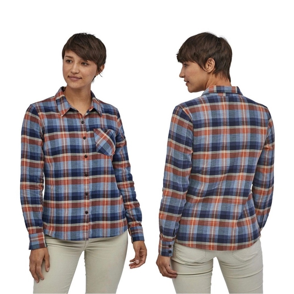 Patagonia Organic Cotton Flannel Shirt New Navy Sz 2 Long Sleeve Preppy Boho